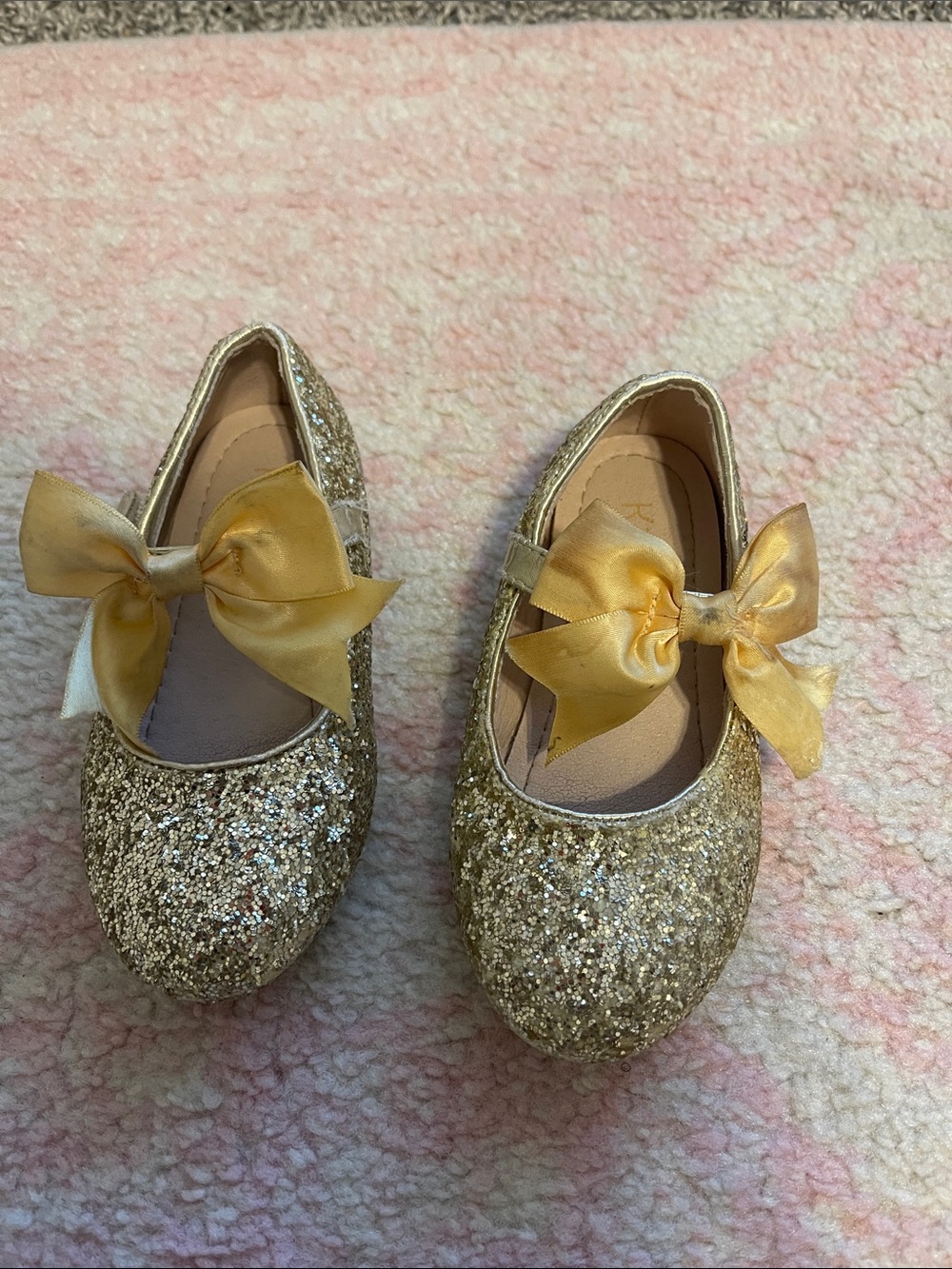 Kids Sparkle Gold Bow Mary Jane Shoes